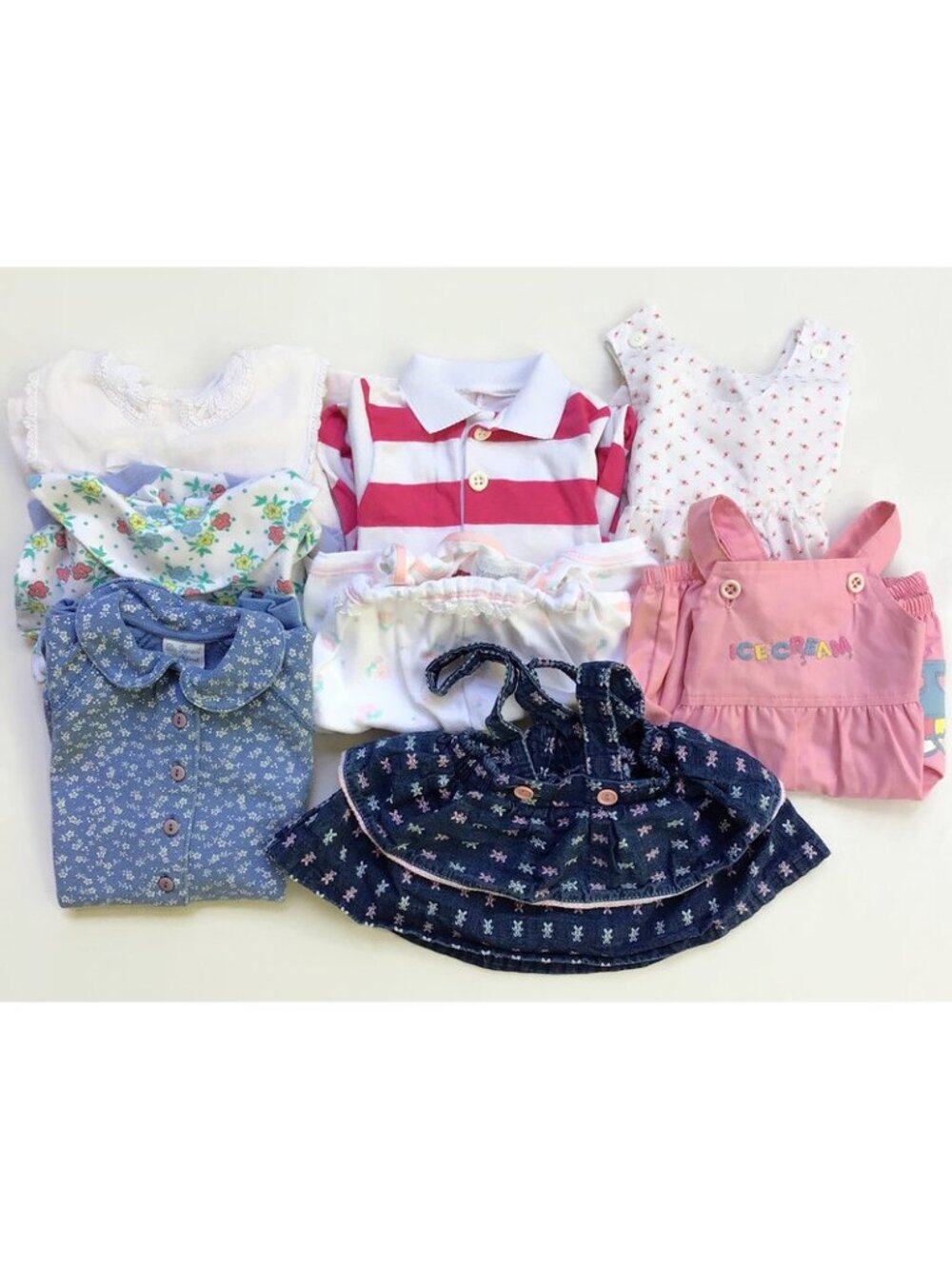 8 Pc. Vintage 90s Girls Clothing Size 12 Month Romper Dress Lot Spring Summer